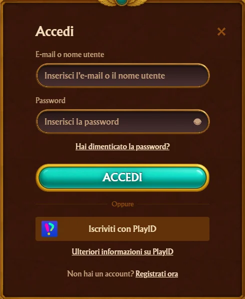Schermata login con campi email e password